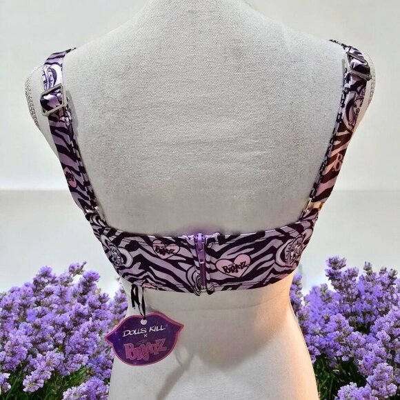 Dolls Kill x Bratz Bra Top – Zebra Print Padded Underwire Crop w/ Satin Straps M - Picture 3 of 12